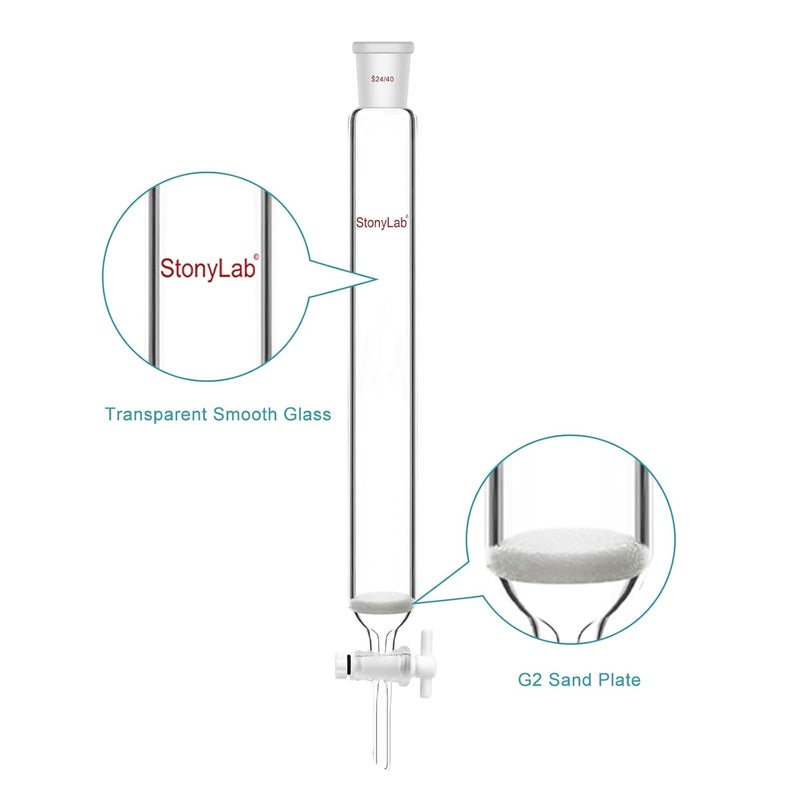 stonylab Chromatography Column, 1.5 inch Inner Diameter, 10 inch Effective Length, G2 Sintered Disc, 24/40 Ground Joint, High Borosilicate Glass for Laboratory Use - Image 3